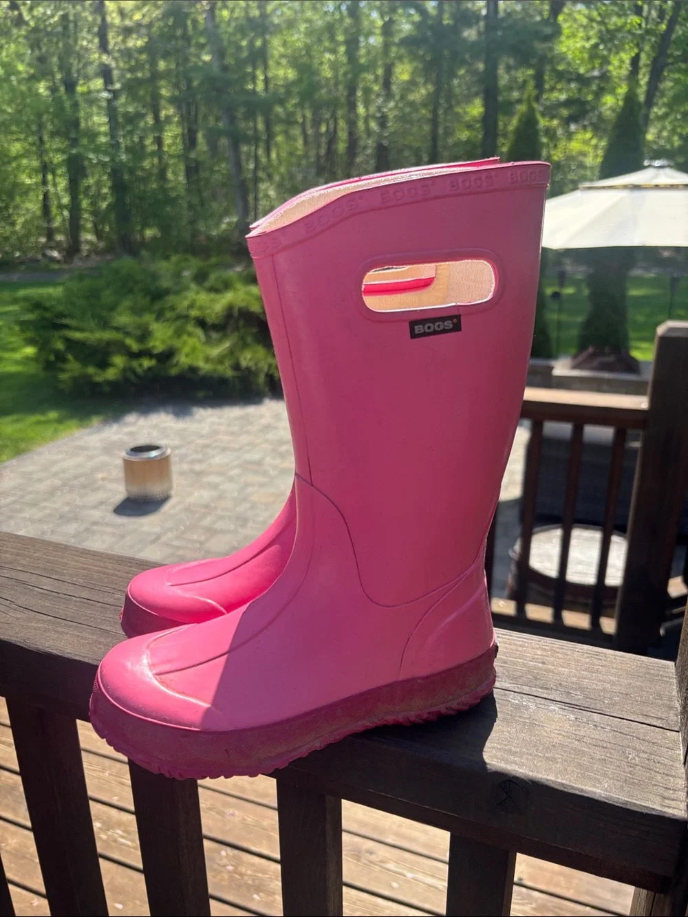 Bogs Bright Pink Kids Waterproof Rain Boots